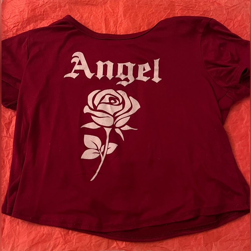 Ruby and Lace angel signboard and a rose t-shirt color red Size S